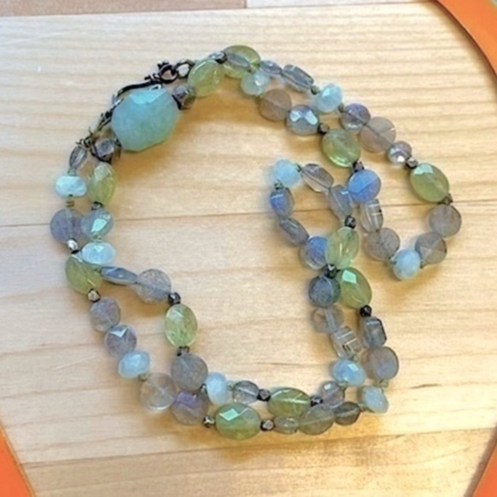 Lovely Jeweled Artisan Necklace green and blue stones